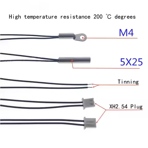 10pcs Temperature Sensor Wire Lug Fixing Head M4 Cylindrical Waterproof Probe 5x25mm 100K 10k B3950