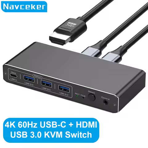 Navceker 2K 120Hz Thunderbolt USB C HDMI KVM Switch 100W PD Charge Type C USB KVM Switcher for PC De
