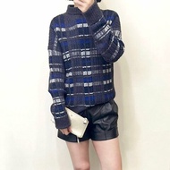 3.1 PHILLIP LIM 深藍小立領格紋毛呢毛衣 36/S/M