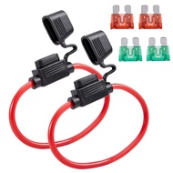 FEBRYTOLD 10 Gauge Inline Fuse Holder - Waterproof Pigtail Fuse Relay with 2 Pack 30AMP & 40AMP Blad