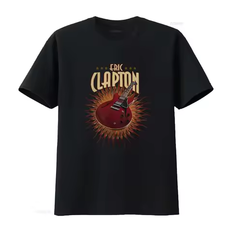 Eric Clapton Guitar Flames Smoke Music T Shirt for Men Rock Style vintage Washed Top For Everyday We