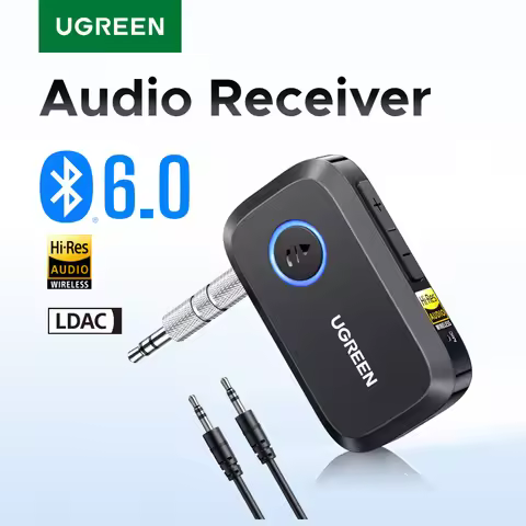 UGREEN Bluetooth 6.0 Receiver with LDAC, Hi-Res Wireless Audio Adapter 3.5mm AUX Receiver for Speake