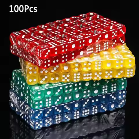 New 100PCS/Set 12mm D6 Dice Multicolor Transparent Color Acrylic Rounded Edges 6 Sided Dice For Tabl
