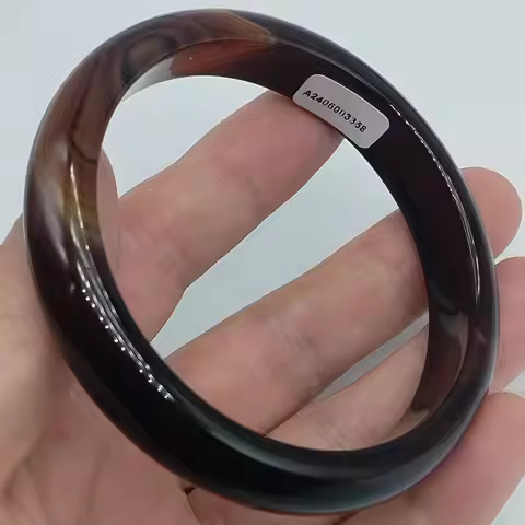 Certified Natural Grade Agate Chalcedony Black Jade Bracelet Bangle 65.40MM