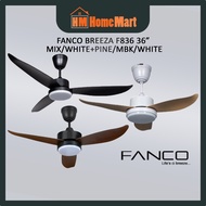 (FREE GIFT) FANCO BREEZA 36" DC Motor Remote LED Ceiling Fan (Mbk/White Pine/Mix/White) (5 Years Warranty)