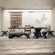 Silent Style Carbonized Black White Waxwood Tea Table Acrylic Solid Wood Tea Table Chair Combination