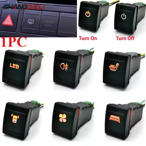 1PC DC12V Car Orange LED Light DRL Power on off Radar Fog Light Mirror Heated Switch Button with wir