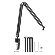 Microphone Arm Stand Set All Metal Heavy Duty Mic Suspension Arm Hands-free Flexible Mic Stand Bracket with C-Clamp Sticky Tape for Singing Live Stream