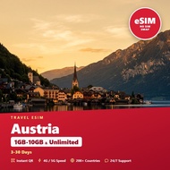 Austria Travel eSIM 1GB-10GB & Unlimited 3-30 Days Prepaid Data SIM
