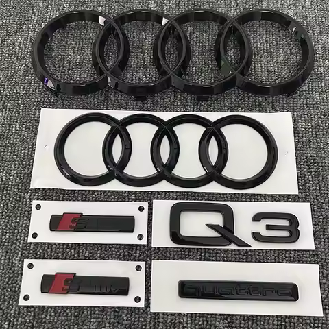 2PCS 4Ring logo ABS Black Car Hood Front Grill Emblem Rear Trunk Badge Sticker 1P Q3 1P Quarrto 2P S