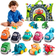 ALASOU 9 PCS Baby Cranes Car Toys for 1 Year Old Boy with Playmat/Storage Bag|1st Birthday Gift for 