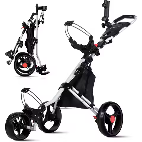 Golf Push Cart - 3 Wheel Golf Cart for Easy Transport Storage Height-Adjustable Handle for All Ages