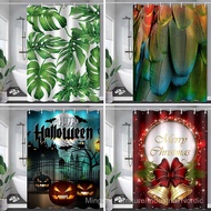 insSimple Shower Curtain Cross-Border Halloween Christmas Shower Curtain Digital Printing Festival W