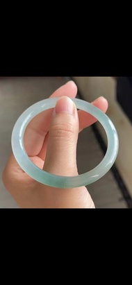 冰種翡翠天然翡翠玉鐲A玉手鐲 玉鈪 • 冰種油青半山水翡翠圓鐲
