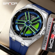 SANDA 1162 Racing Wheel Quartz Watch Men's 3D Rotating Dynamic Dial 3ATM Waterproof Trendy Personali