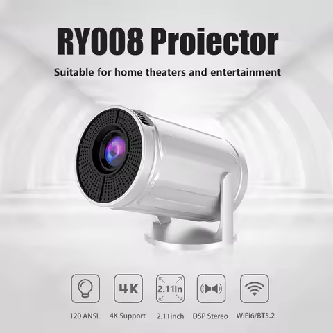 RY008 2025 Mini Projector 1080P Support 4K, 200ANSI Lumens WiFi 6 Bluetooth Portable Outdoor Project