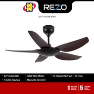 Rezo Ceiling Fan (42 Inch)(Dark Wood) 3 Blades Remote Control 12-Speed Ceiling Fan ZETTA 42/5B (DW)