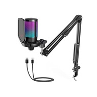 FIFINE USB Condenser Microphone RGB Lighting Cardioid Directional Plug &amp; Play PC/Prestige Mic USB-C→USB-A Cable Included One Touch Mute YouTube S