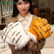 QUINTON Animal Paw Plush Gloves, Striped Design Furry Texture Faux|Paw Gloves, Cosplay Gloves Padded
