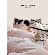 LOVEY COSY Korean Light Luxury New Style Milk Velvet Pink Girl Heart Stripes Plus Velvet Thickened B
