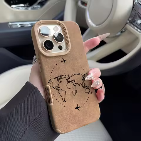 Trip Airplane Route Design Faux Leather Phone Case For iPhone 17 16 15 14 13 12 11 Pro Max XS X XR 1