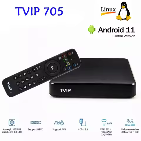 TVIP S-Box v.705 4K Ultra HD Linux & Android 11.0 OS TV BOX Amlogic S905W2 2.4/5G WiFi TVIP 705 Nord