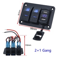2+1/3+1/4+1 Gang Blue LED Rocker Switch Panel Kit Blue LED Waterproof Marine Rocker Switch Panel Dua