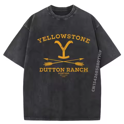 Yellowstone Dutton Ranch Arrows Printed T-Shirt Harajuku Creative Retro Washed Cotton T-Shirt Loose 