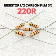 (10 PCS) RESISTOR 1/2W 1/2WATT 220R 220 OHM CF 5% ROHS