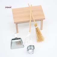 (SPTakashiF) 1/12 Dollhouse Broom Dustpan Mop Metal Pail Kit Dollhouse Mini Cleaning Tool Accessories Dolls House Decor Pretend Play Toy