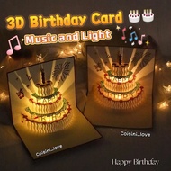 [Coisíní] Birthday Card 3D Birthday Cake Card With Music And Light Birthday Greeting Card Music 3D G