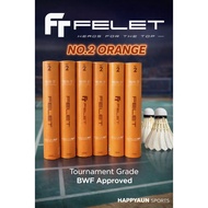 FELET No.2 Orange Shuttlecock – Tournament Grade | BWF Approved | High Durability (1 Tube / 12pcs)