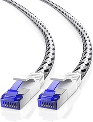 Ethernet Cable Cat 7, 25 ft, Super-Durable White, Braided Network LAN Internet Cable Cord, High Spee