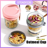 Overnight Oat Cup Oatmeal Cup with Spoon Breakfast Cup Sealed Bottle Transparent Glass Mug Travel Yo