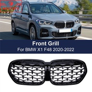 Car Front Kidney Bumper Grille Diamond Racing Grills Replacement for BMW X1 F48 LCI 2020 2021 2022 Gloss Black Car Accessories