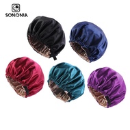 [SONONIA] Soft Women Satin Bonnet Double Layer Reversible Adjustable Sleep Cap Bonnet Hat Night Loss