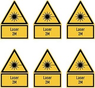 Stickers: 75 x 50 mm, 6 pieces, laser 2M, warning sign with text (German) (yellow/black), Dreick - W