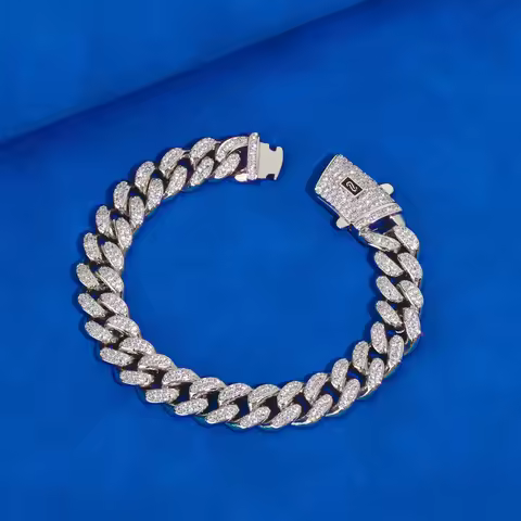 HHIOK Fashion 12mm Iced Monaco Cuban Bracelet Miami Double Row Inlaid Cubic Zirconia Hip-Hop Style F