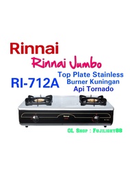 Kompor Gas Jumbo Rinnai Ri-712A, 2 Tungku Jumbo, Stainless + Ceflon, Burner Kuningan