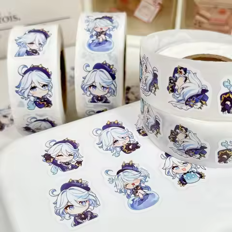 500Pcs/Roll Game Genshin Impact Stickers Focalors Furina Stickers For Water Bottle Skateboard Comput