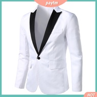 PTM Spring Autumn Men Blazer Color Block Long Sleeve Turndown Collar One Button Slim Suit Jacket for Office