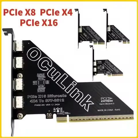 PCIeX8 To 2 Port Oculink SFF 8611 & 8612 Convert Card Support PCIe 4.0 PCIe Oculink Adapter Card PCI