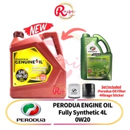 PERODUA Engine Oil Fully Synthetic 0W20 (4L) + Perodua Oil Filter +Free Mileage Sticker (Bezza/AXIA MYVI)