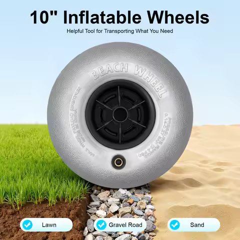 2-Pack Large Beach Inflatable Wheels Silver Gray 25.4cm/10in 3-5PSI/0.2-0.34BAR for Beach Trips, Cam