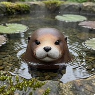 [tenlzsp0bc] Otter Head Ornament Realistic Garden Decor Yard Art Brown Finish for Pond