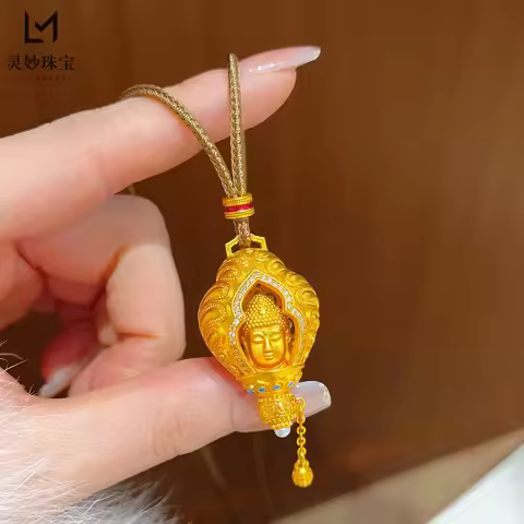 Shining Necklace Women's 24K Gold AU999 - Buddha Head Conch Pure Gold Pendant, AU999 Solid Gold, Dia