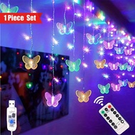 1pc Butterfly Curtain Lights 2m/78.7inch 48LED Fairy Lights 8 Modes String Lights With Remote, Butte