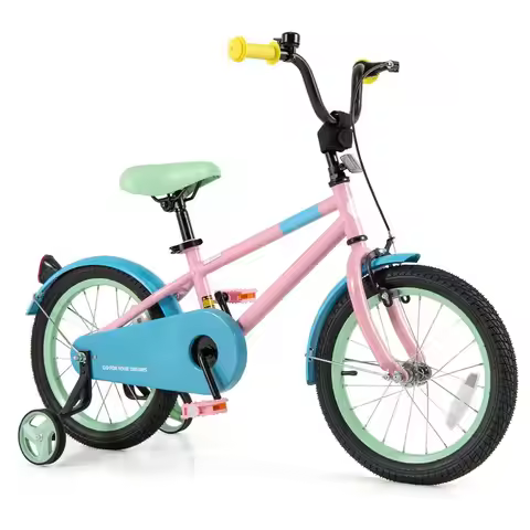Colorful Macarons Kids Bike, 12 14 16 18 Inch Sporty Childrens Bicycle with Training Wheels, Adjusta