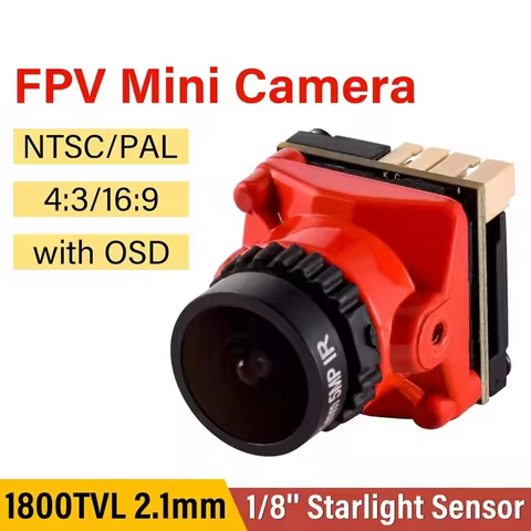 FPV Camera 1800TVL 5MP 2.1mm 1/8 inch Starlight Sensor 5V-40V NTSC/PAL with OSD Internal for RC FPV