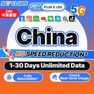 China SIM Card 5G High Speed Internet 1-30days Daily 500MB-5GB Data Unlimited China Unicom China Tra